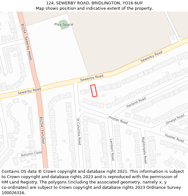 124, SEWERBY ROAD, BRIDLINGTON, YO16 6UP: Location map and indicative extent of plot