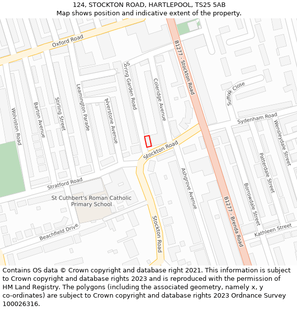 124, STOCKTON ROAD, HARTLEPOOL, TS25 5AB: Location map and indicative extent of plot