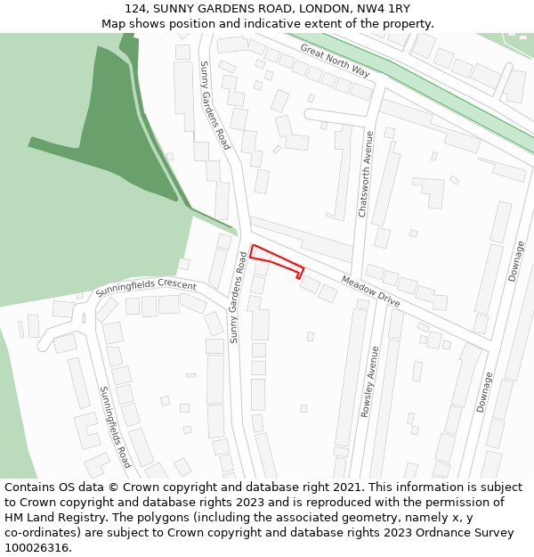 124, SUNNY GARDENS ROAD, LONDON, NW4 1RY: Location map and indicative extent of plot