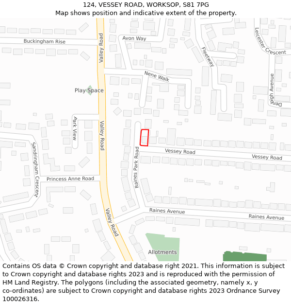 124, VESSEY ROAD, WORKSOP, S81 7PG: Location map and indicative extent of plot