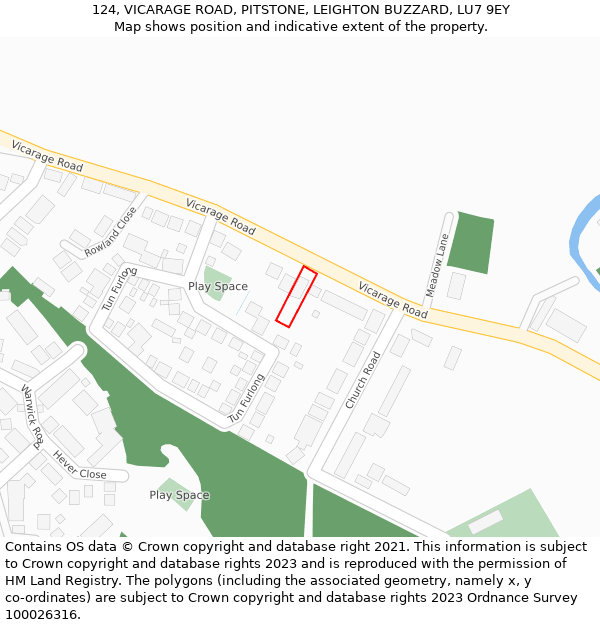124, VICARAGE ROAD, PITSTONE, LEIGHTON BUZZARD, LU7 9EY: Location map and indicative extent of plot