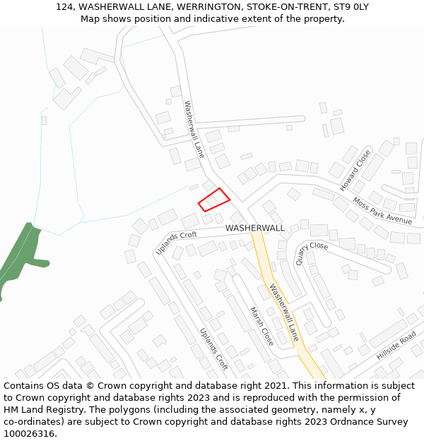 124, WASHERWALL LANE, WERRINGTON, STOKE-ON-TRENT, ST9 0LY: Location map and indicative extent of plot