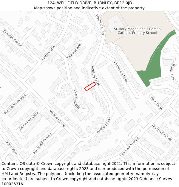 124, WELLFIELD DRIVE, BURNLEY, BB12 0JD: Location map and indicative extent of plot
