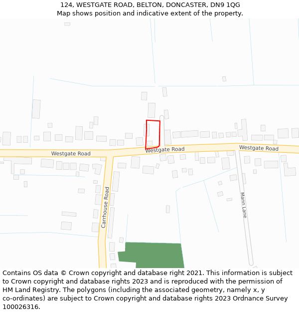 124, WESTGATE ROAD, BELTON, DONCASTER, DN9 1QG: Location map and indicative extent of plot