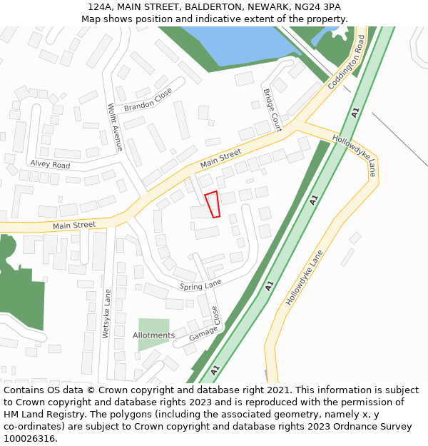 124A, MAIN STREET, BALDERTON, NEWARK, NG24 3PA: Location map and indicative extent of plot