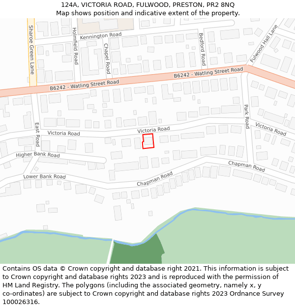 124A, VICTORIA ROAD, FULWOOD, PRESTON, PR2 8NQ: Location map and indicative extent of plot