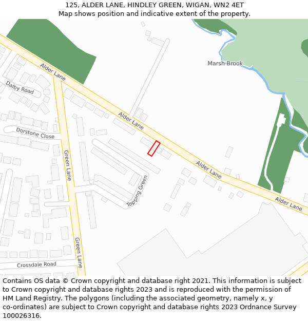 125, ALDER LANE, HINDLEY GREEN, WIGAN, WN2 4ET: Location map and indicative extent of plot