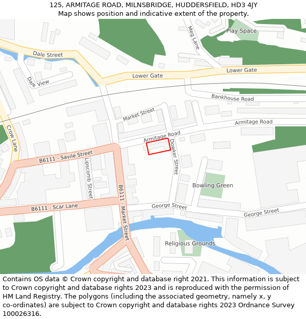 125, ARMITAGE ROAD, MILNSBRIDGE, HUDDERSFIELD, HD3 4JY: Location map and indicative extent of plot