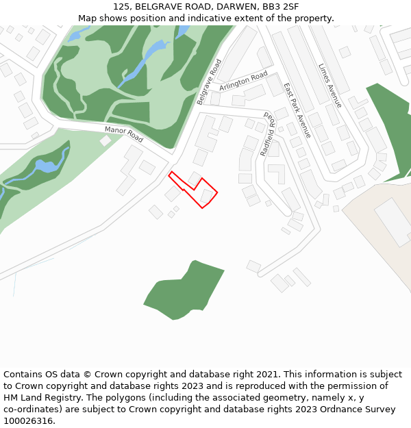 125, BELGRAVE ROAD, DARWEN, BB3 2SF: Location map and indicative extent of plot