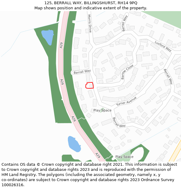 125, BERRALL WAY, BILLINGSHURST, RH14 9PQ: Location map and indicative extent of plot