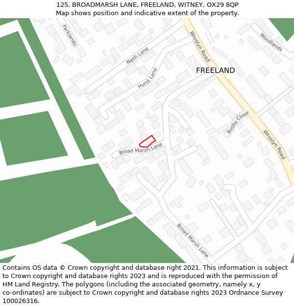 125, BROADMARSH LANE, FREELAND, WITNEY, OX29 8QP: Location map and indicative extent of plot