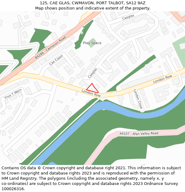 125, CAE GLAS, CWMAVON, PORT TALBOT, SA12 9AZ: Location map and indicative extent of plot