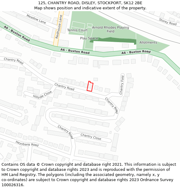 125, CHANTRY ROAD, DISLEY, STOCKPORT, SK12 2BE: Location map and indicative extent of plot