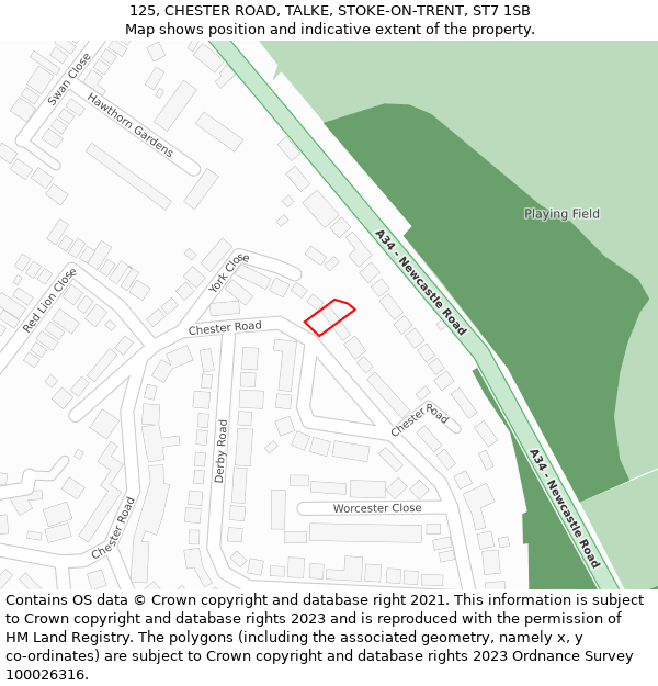 125, CHESTER ROAD, TALKE, STOKE-ON-TRENT, ST7 1SB: Location map and indicative extent of plot
