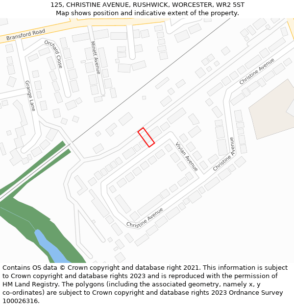 125, CHRISTINE AVENUE, RUSHWICK, WORCESTER, WR2 5ST: Location map and indicative extent of plot