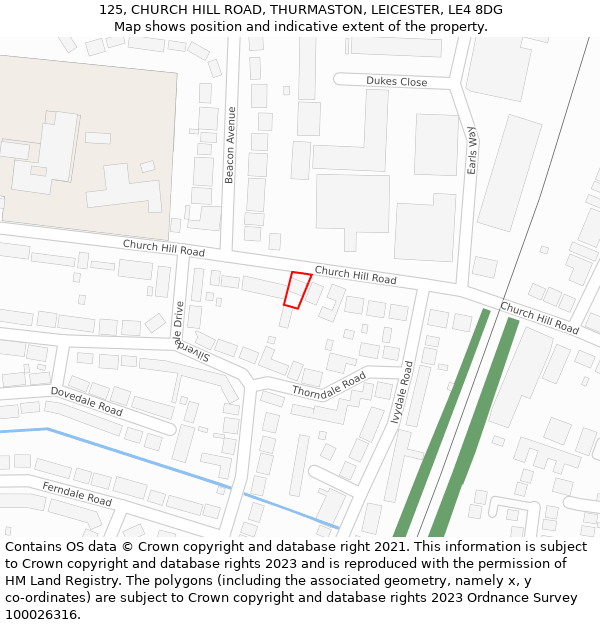 125, CHURCH HILL ROAD, THURMASTON, LEICESTER, LE4 8DG: Location map and indicative extent of plot