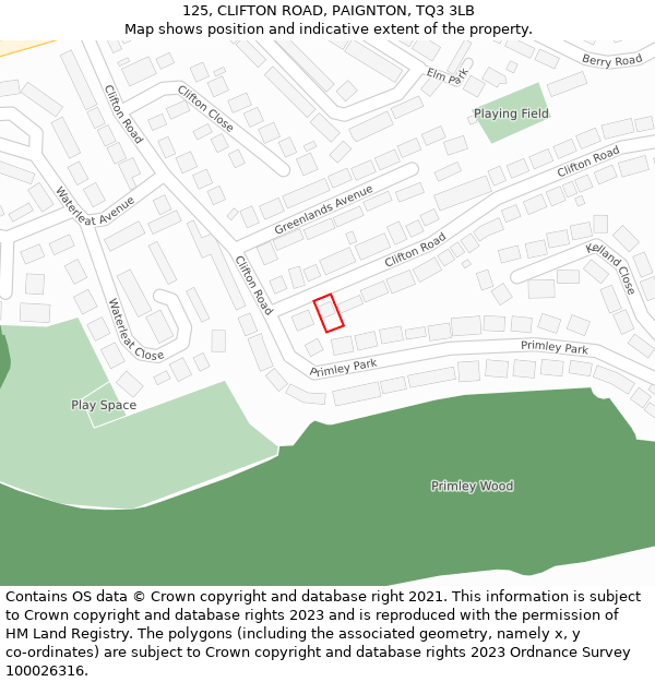 125, CLIFTON ROAD, PAIGNTON, TQ3 3LB: Location map and indicative extent of plot