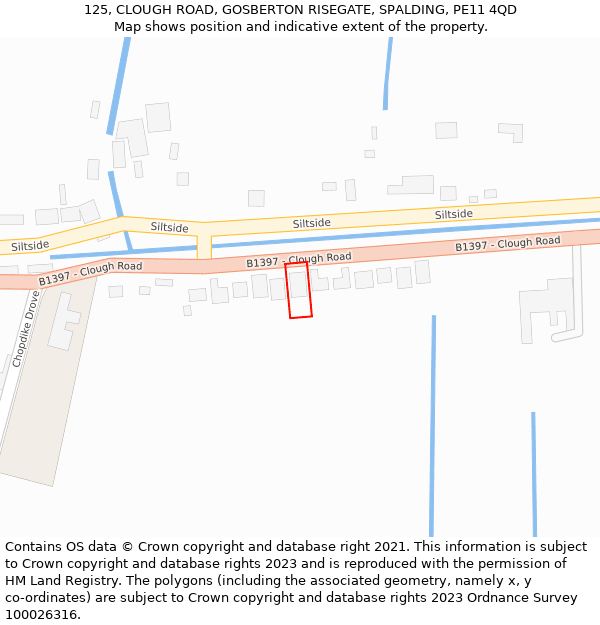 125, CLOUGH ROAD, GOSBERTON RISEGATE, SPALDING, PE11 4QD: Location map and indicative extent of plot
