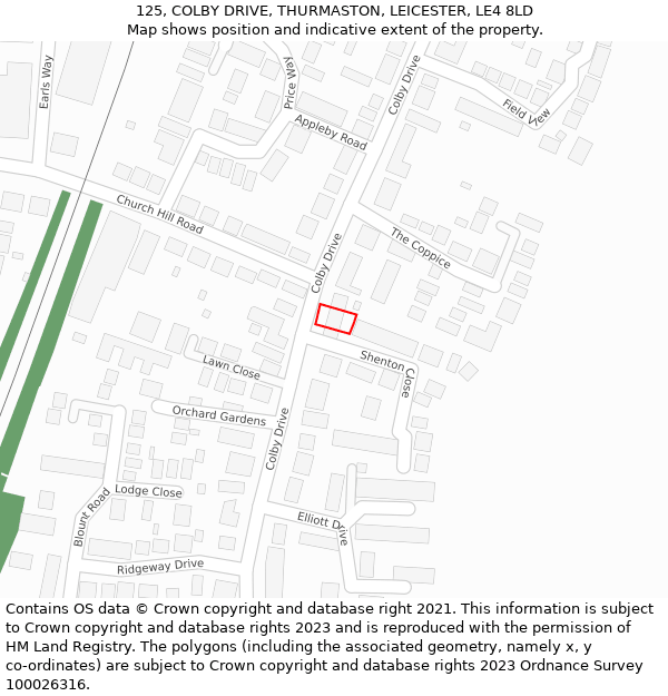 125, COLBY DRIVE, THURMASTON, LEICESTER, LE4 8LD: Location map and indicative extent of plot