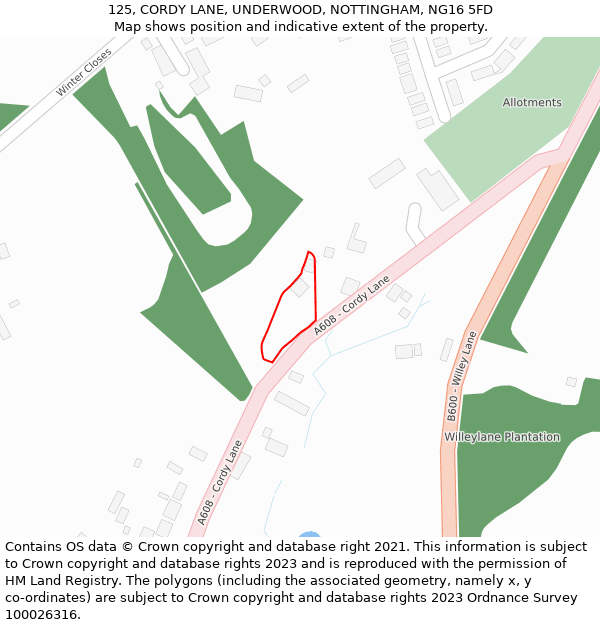 125, CORDY LANE, UNDERWOOD, NOTTINGHAM, NG16 5FD: Location map and indicative extent of plot