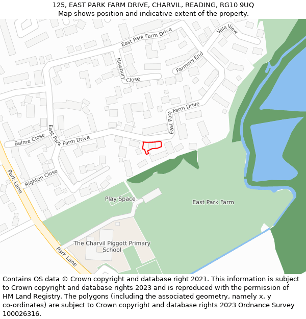 125, EAST PARK FARM DRIVE, CHARVIL, READING, RG10 9UQ: Location map and indicative extent of plot