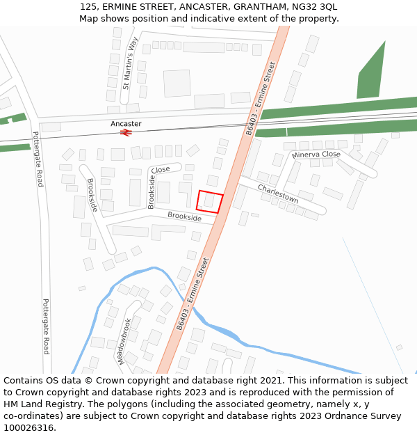 125, ERMINE STREET, ANCASTER, GRANTHAM, NG32 3QL: Location map and indicative extent of plot