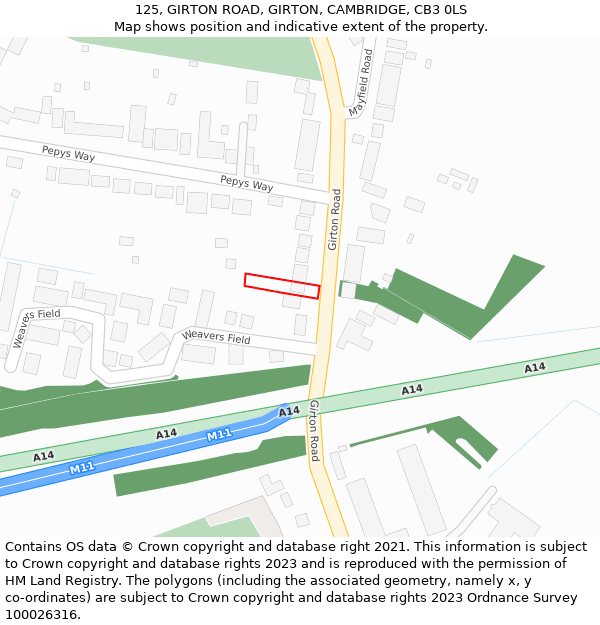 125, GIRTON ROAD, GIRTON, CAMBRIDGE, CB3 0LS: Location map and indicative extent of plot