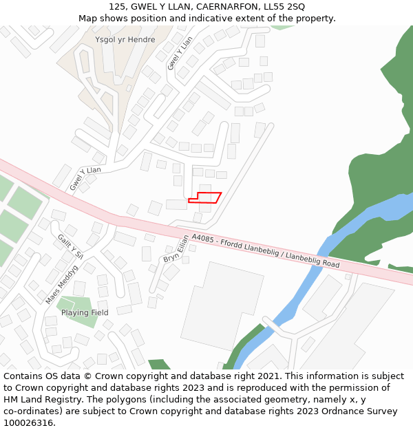 125, GWEL Y LLAN, CAERNARFON, LL55 2SQ: Location map and indicative extent of plot