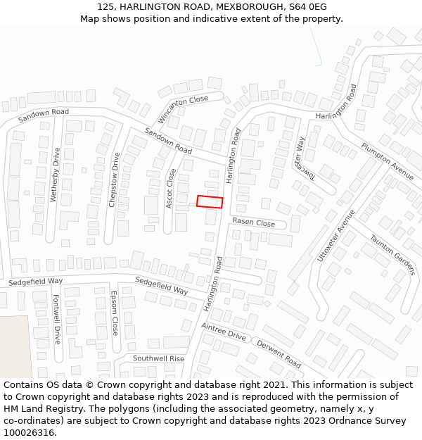 125, HARLINGTON ROAD, MEXBOROUGH, S64 0EG: Location map and indicative extent of plot