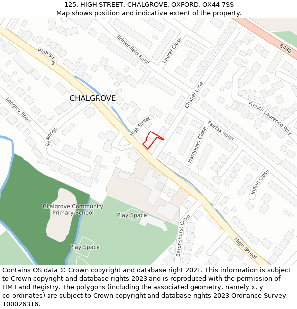 125, HIGH STREET, CHALGROVE, OXFORD, OX44 7SS: Location map and indicative extent of plot