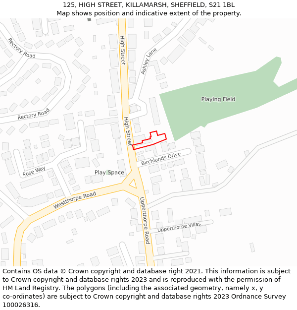 125, HIGH STREET, KILLAMARSH, SHEFFIELD, S21 1BL: Location map and indicative extent of plot