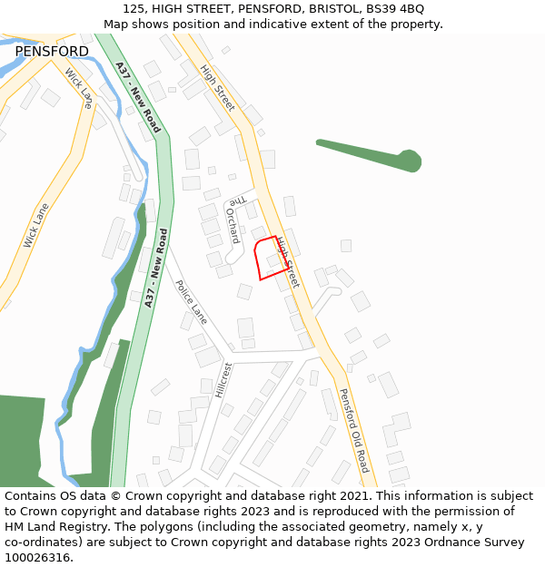 125, HIGH STREET, PENSFORD, BRISTOL, BS39 4BQ: Location map and indicative extent of plot