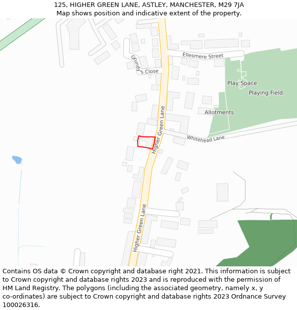 125, HIGHER GREEN LANE, ASTLEY, MANCHESTER, M29 7JA: Location map and indicative extent of plot