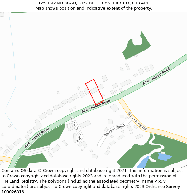 125, ISLAND ROAD, UPSTREET, CANTERBURY, CT3 4DE: Location map and indicative extent of plot
