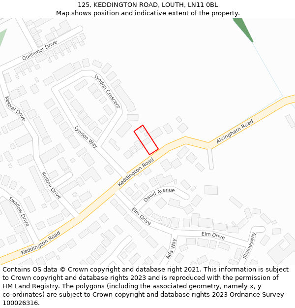 125, KEDDINGTON ROAD, LOUTH, LN11 0BL: Location map and indicative extent of plot