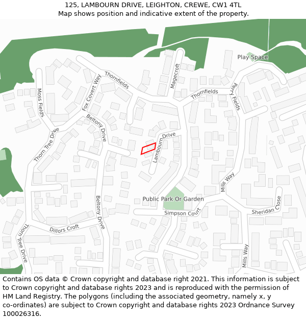 125, LAMBOURN DRIVE, LEIGHTON, CREWE, CW1 4TL: Location map and indicative extent of plot