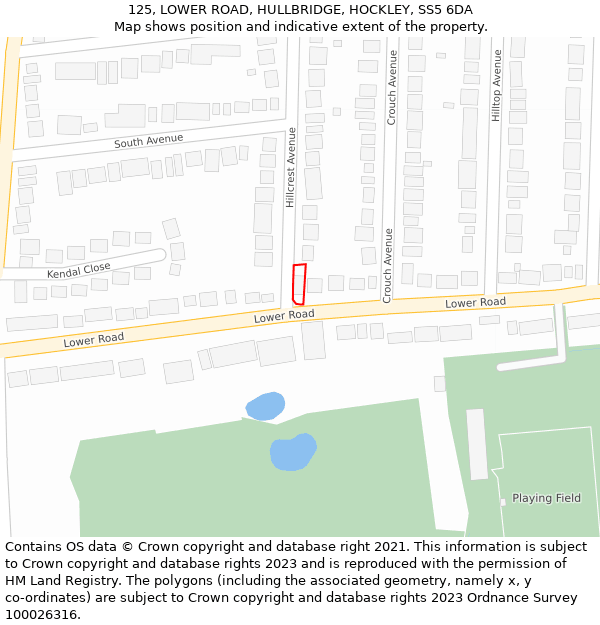 125, LOWER ROAD, HULLBRIDGE, HOCKLEY, SS5 6DA: Location map and indicative extent of plot