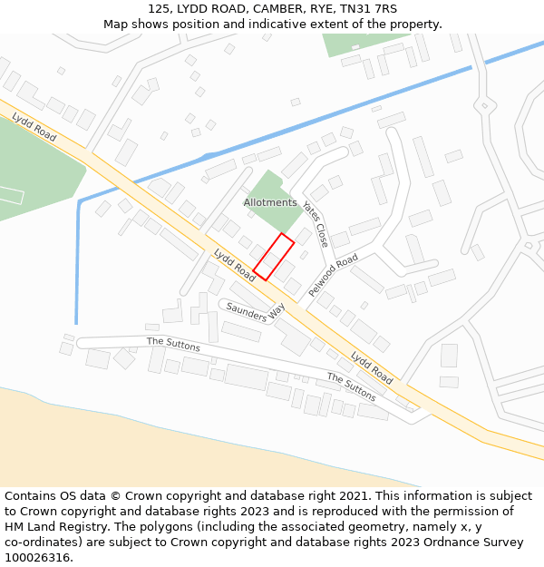 125, LYDD ROAD, CAMBER, RYE, TN31 7RS: Location map and indicative extent of plot