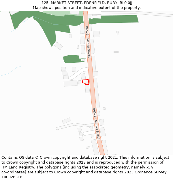 125, MARKET STREET, EDENFIELD, BURY, BL0 0JJ: Location map and indicative extent of plot