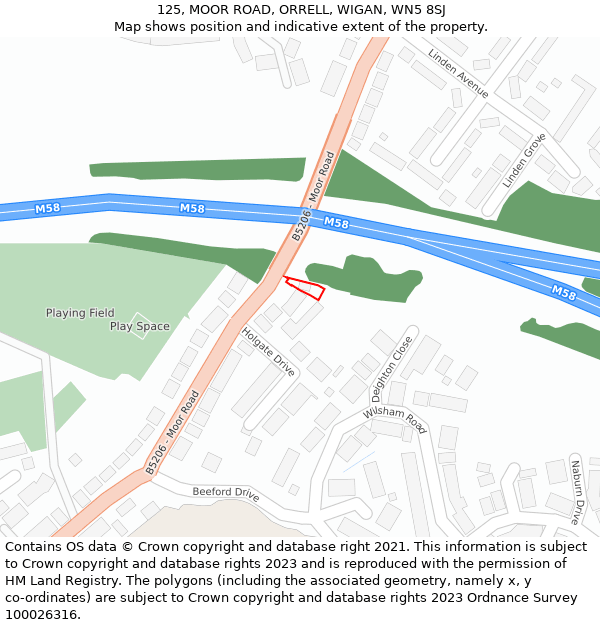 125, MOOR ROAD, ORRELL, WIGAN, WN5 8SJ: Location map and indicative extent of plot