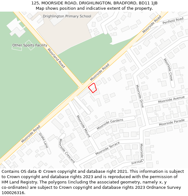 125, MOORSIDE ROAD, DRIGHLINGTON, BRADFORD, BD11 1JB: Location map and indicative extent of plot
