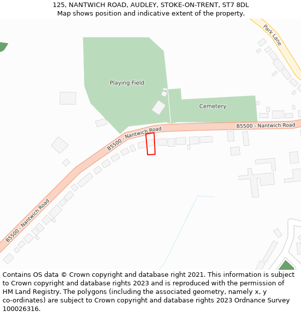 125, NANTWICH ROAD, AUDLEY, STOKE-ON-TRENT, ST7 8DL: Location map and indicative extent of plot