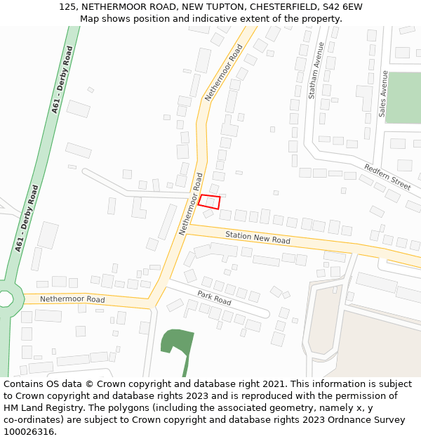 125, NETHERMOOR ROAD, NEW TUPTON, CHESTERFIELD, S42 6EW: Location map and indicative extent of plot
