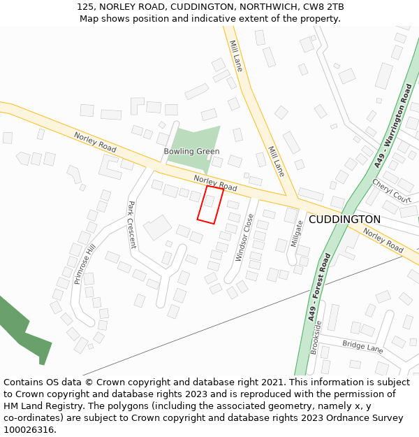 125, NORLEY ROAD, CUDDINGTON, NORTHWICH, CW8 2TB: Location map and indicative extent of plot