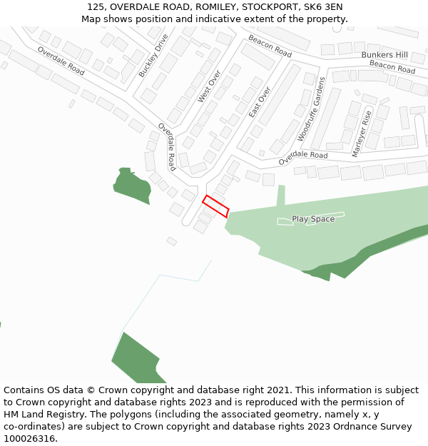 125, OVERDALE ROAD, ROMILEY, STOCKPORT, SK6 3EN: Location map and indicative extent of plot
