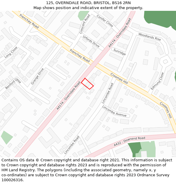 125, OVERNDALE ROAD, BRISTOL, BS16 2RN: Location map and indicative extent of plot