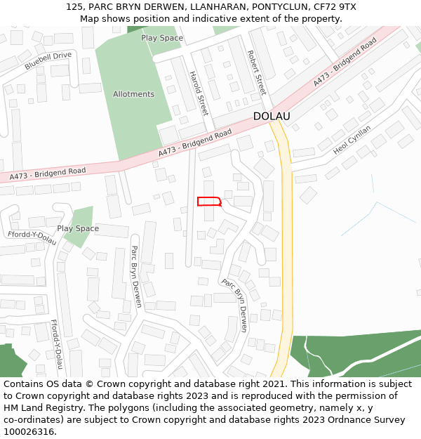 125, PARC BRYN DERWEN, LLANHARAN, PONTYCLUN, CF72 9TX: Location map and indicative extent of plot