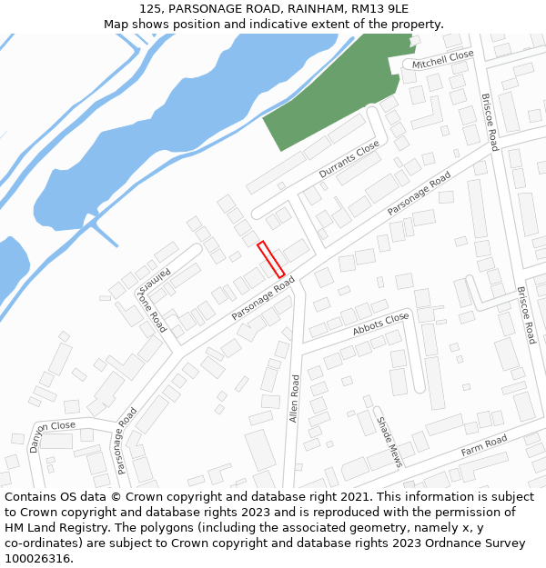 125, PARSONAGE ROAD, RAINHAM, RM13 9LE: Location map and indicative extent of plot