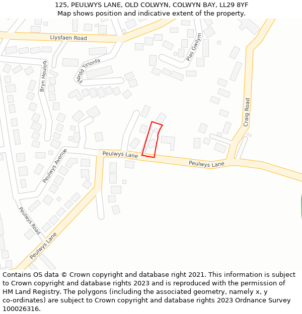 125, PEULWYS LANE, OLD COLWYN, COLWYN BAY, LL29 8YF: Location map and indicative extent of plot