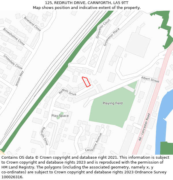 125, REDRUTH DRIVE, CARNFORTH, LA5 9TT: Location map and indicative extent of plot